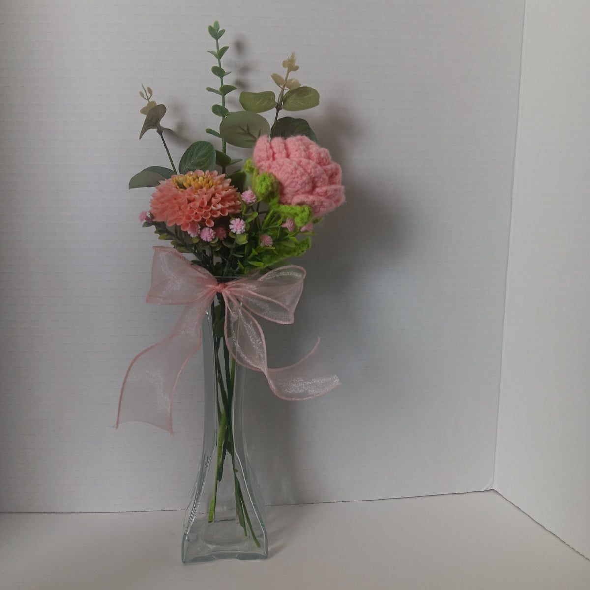 Crochet Flower Vase - Pink Rose