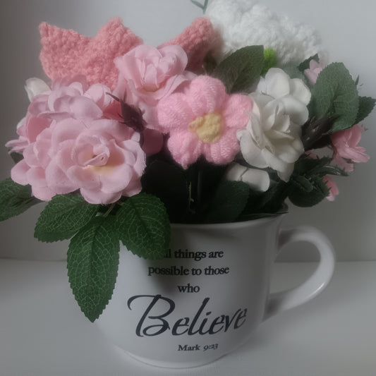 Crochet Flower mug - Believe
