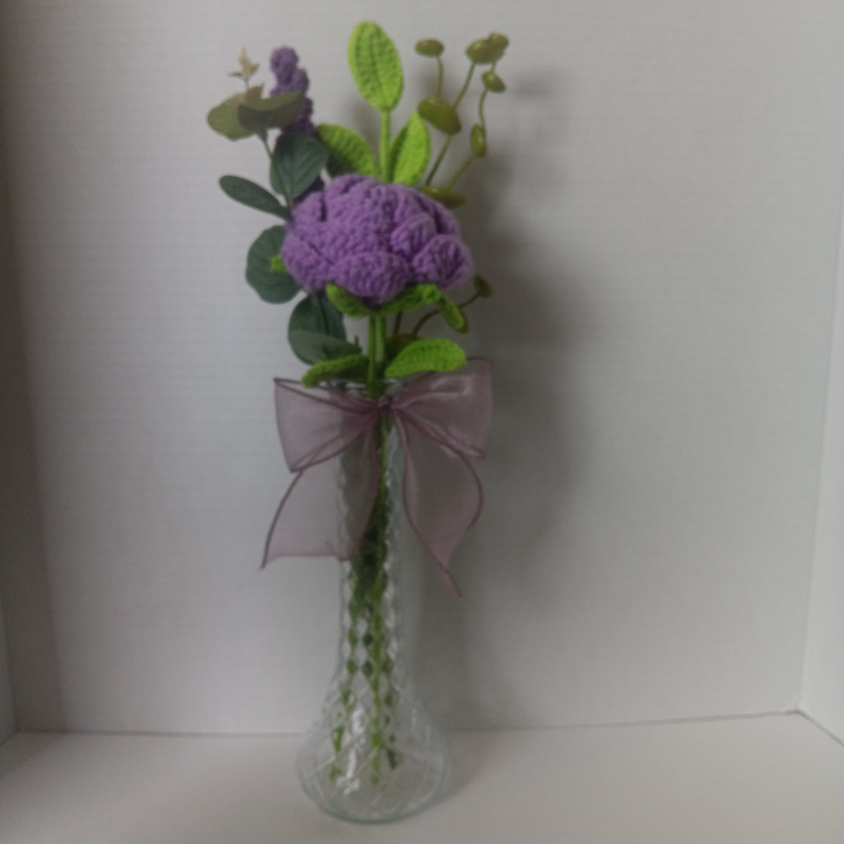 Crochet Flower Vase - Purple Rose