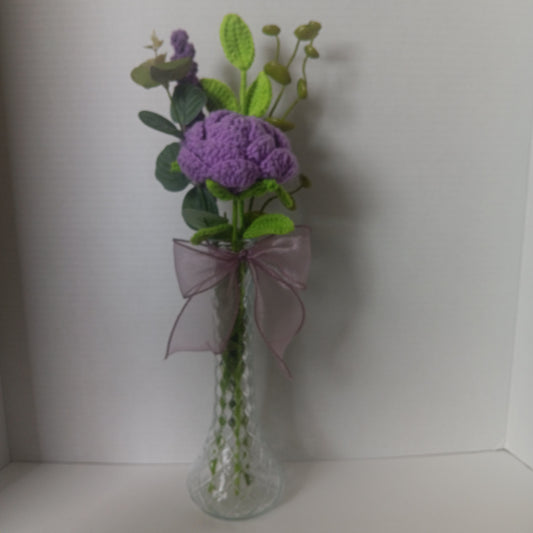 Crochet Flower Vase - Purple Rose